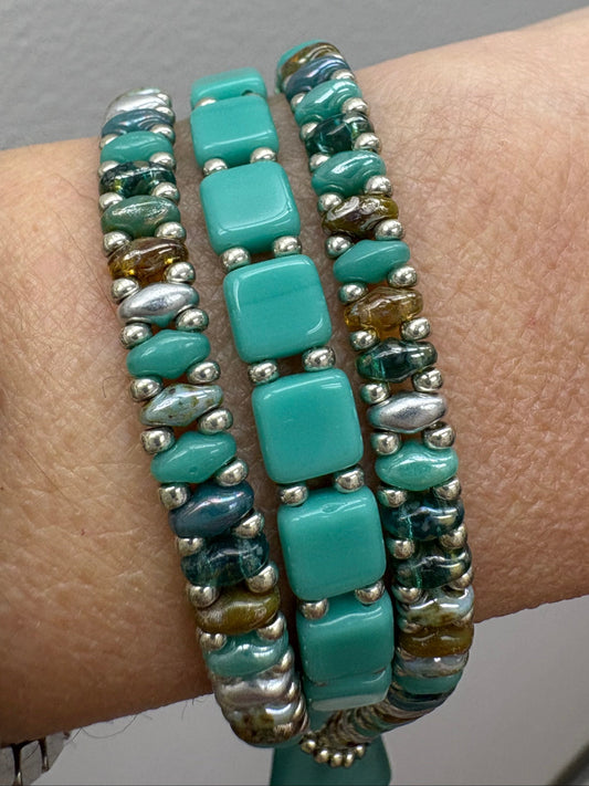 Triple Wrap Bracelet, Handwoven glass beads