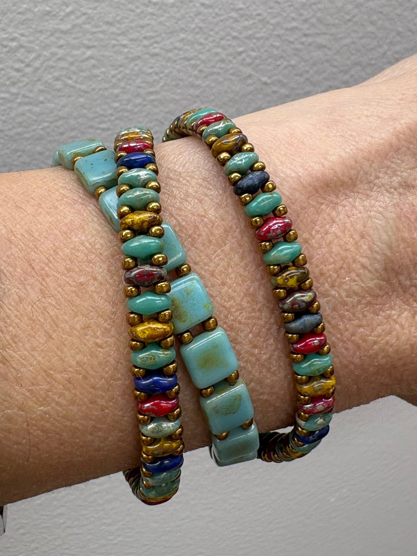 Triple Wrap Bracelet, Handwoven glass beads