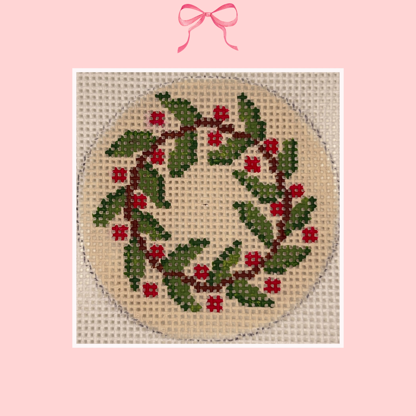 Vintage Holly Wreath on 18 Mesh