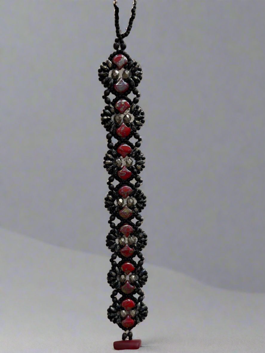 Sonsy Earrings and/or Bracelet Beautifully Handwoven black and red glass beads