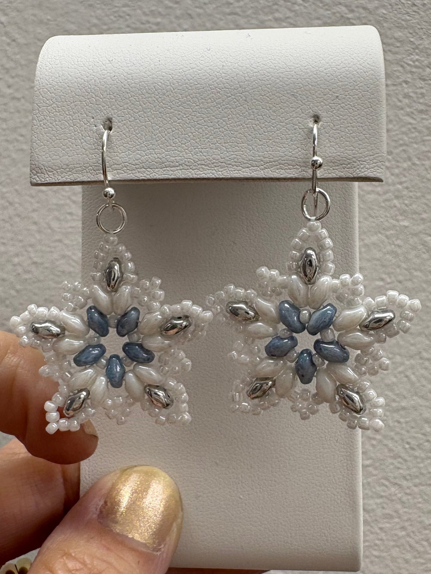 Snowflake Earrings and/or Necklace Beautifully Handwoven glass beads