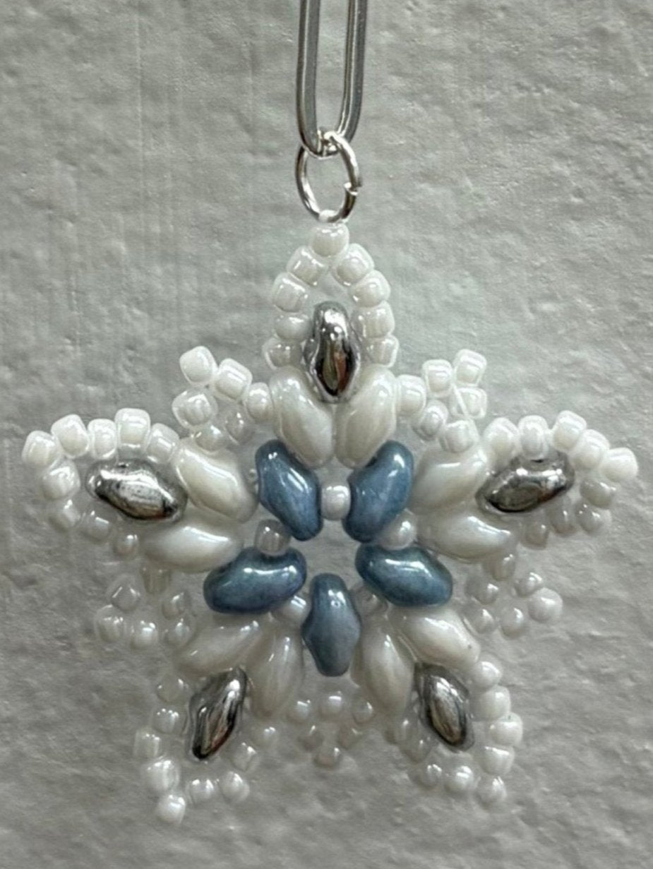 Snowflake Earrings and/or Necklace Beautifully Handwoven glass beads