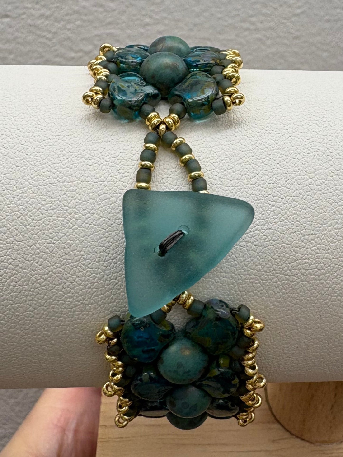 Turquoise Brocade Bracelet, Handwoven with glass beads