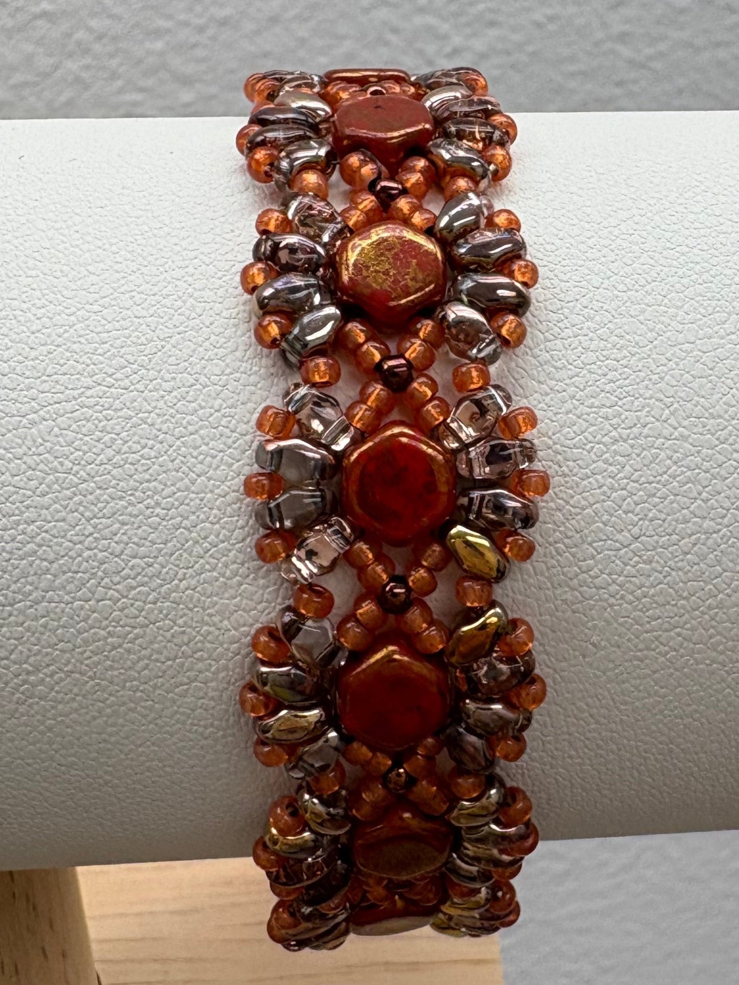 Beaded Honeycomb Bracelet, Handwoven with glass beads