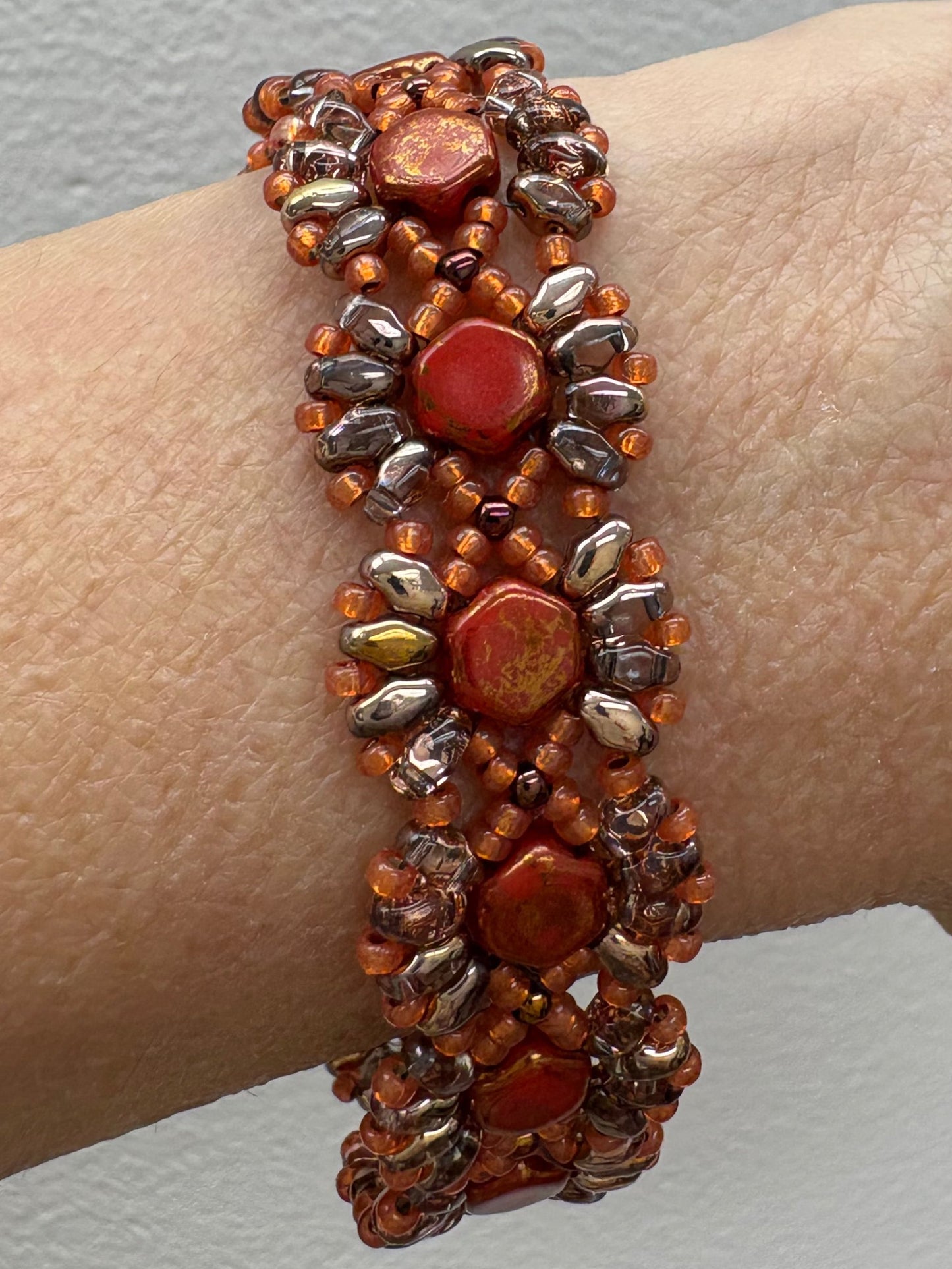 Beaded Honeycomb Bracelet, Handwoven with glass beads