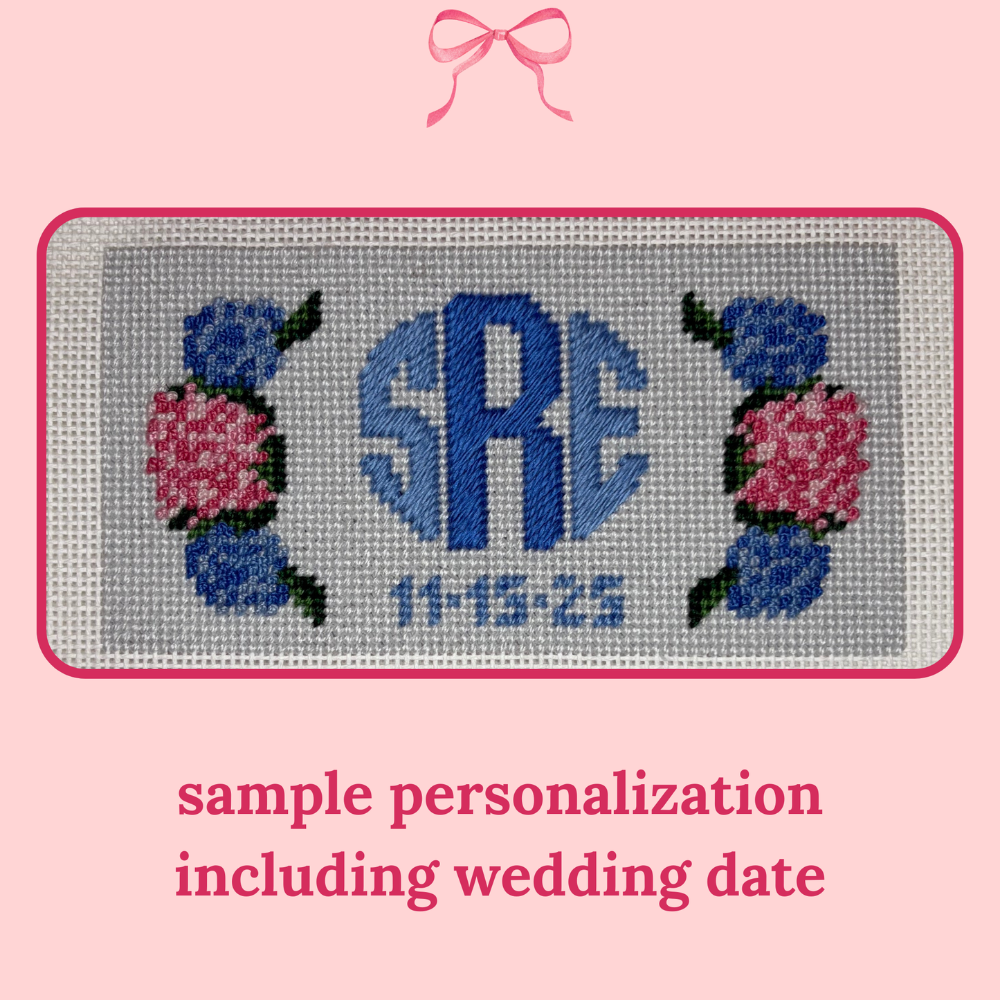 hand painted hydrangea an monogram needlepoint canvas