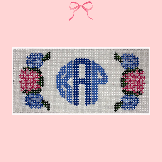 Hydrangea Wristlet Insert with Custom Monogram on 13 Mesh