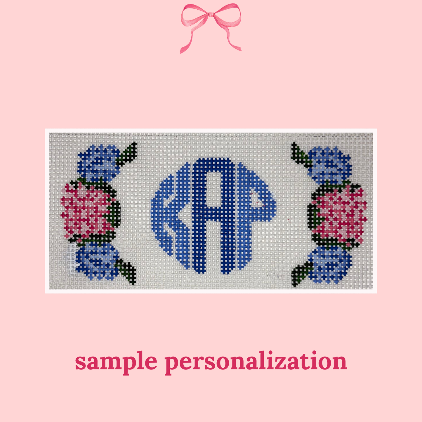 Hydrangea Wristlet Insert with Custom Monogram on 13 Mesh