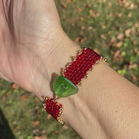 Video of Red Beaded Bracelet with Gold Fringe