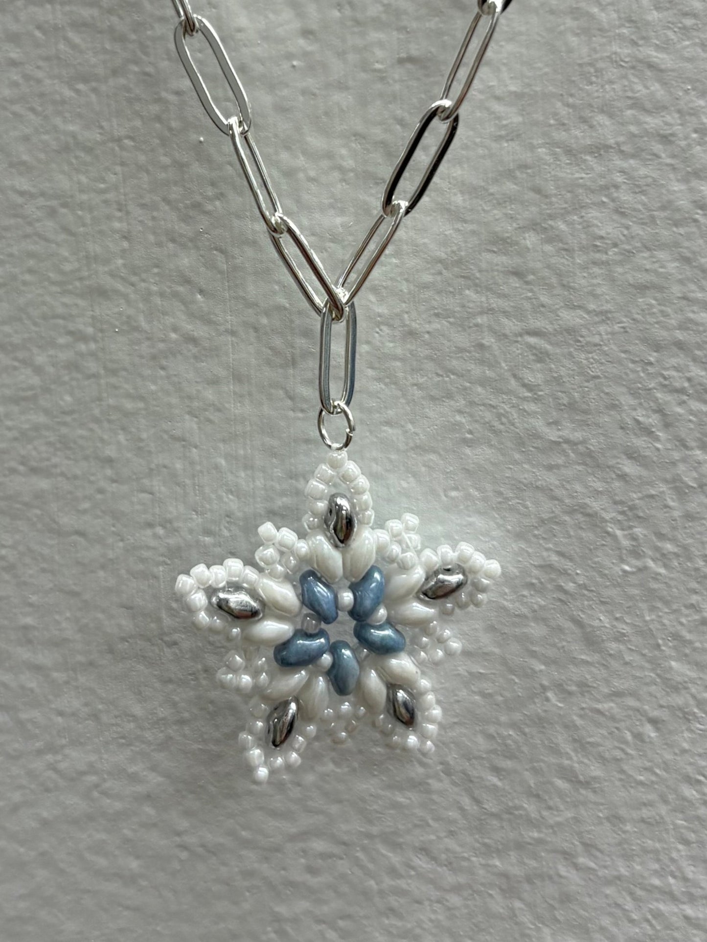 Snowflake Earrings and/or Necklace Beautifully Handwoven glass beads