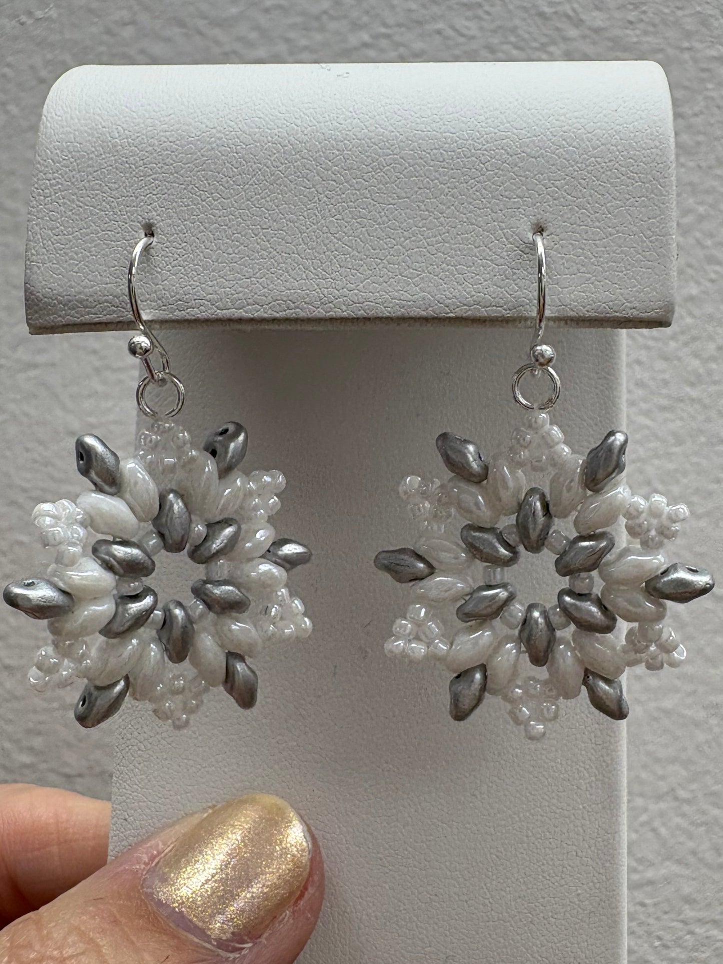 Snowflake Earrings and/or Necklace Beautifully Handwoven glass beads